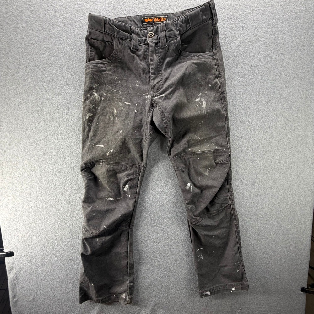 Walls Mens 32x32 Gray Double Knee Work Pants Paint Splatter Canvas Carpenter